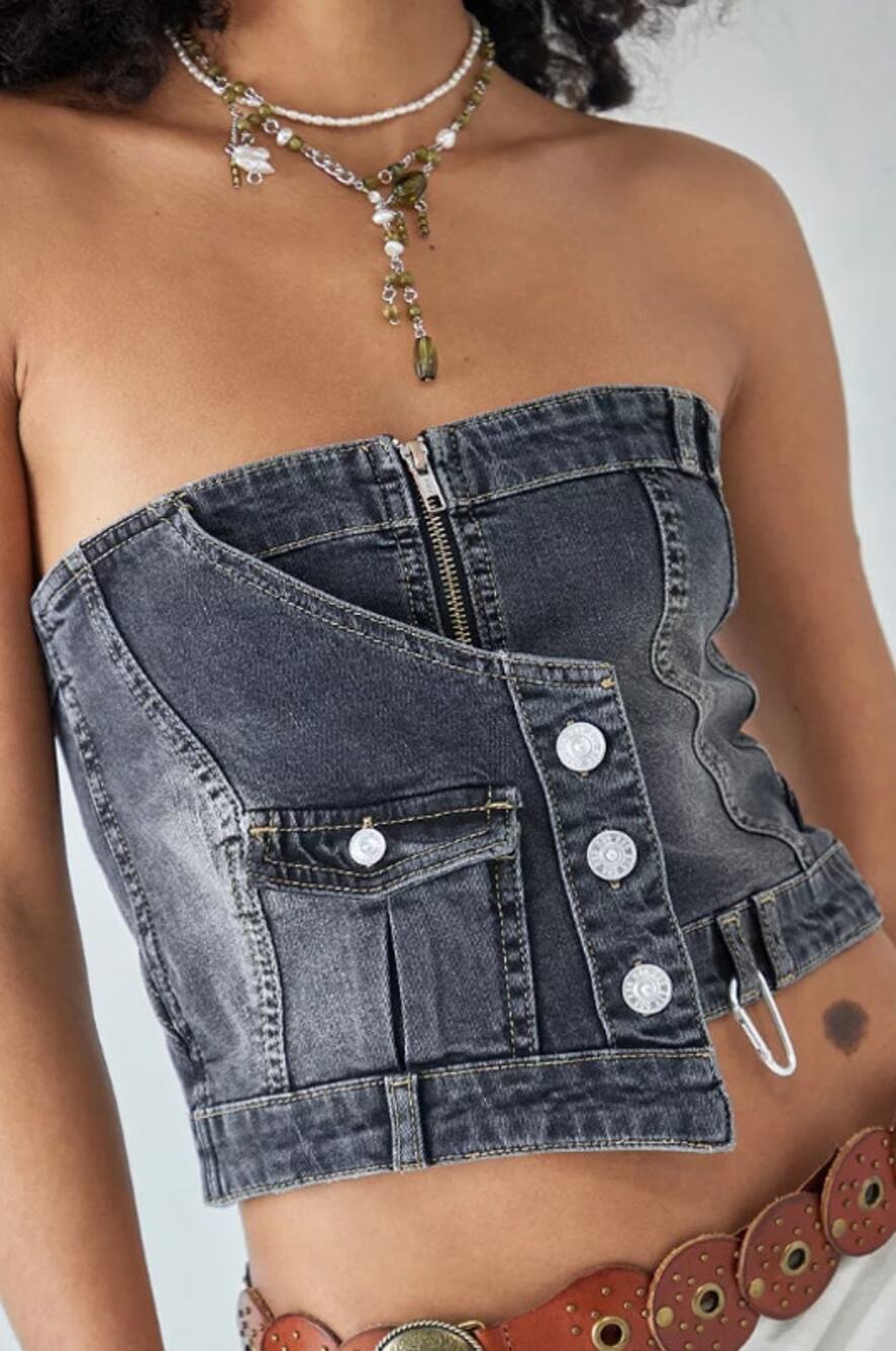 BDG Asymmetrical Denim Corset Black NWT Crop Strapless Zip Up Women's S